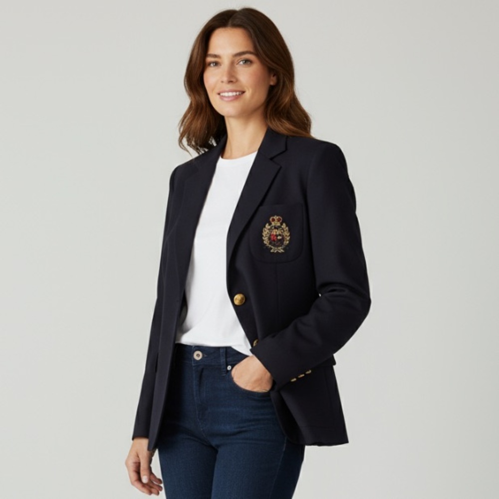 Ralph Lauren Blue Label Navy Blazer with Embroidered Crest